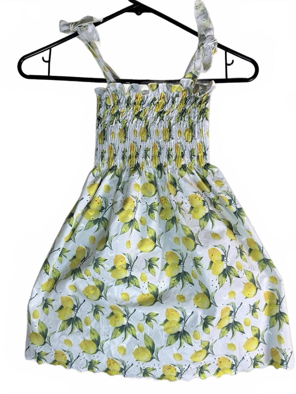 Made In Italy Girls Dress Lemon Print Eyelet Lace Summer Tea  Party Sz T6 NWT